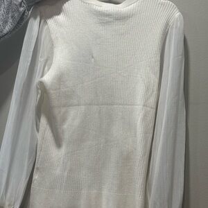 DKNY Cream Ribbed Knit Top